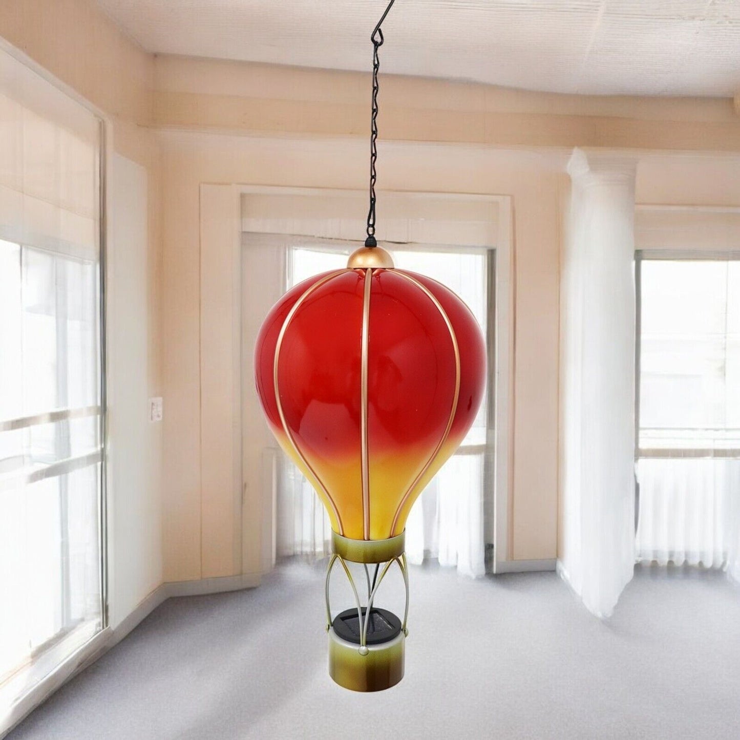 Large Flame Red Solar Hot Air Balloon – Outdoor Hanging LED Light for Garden