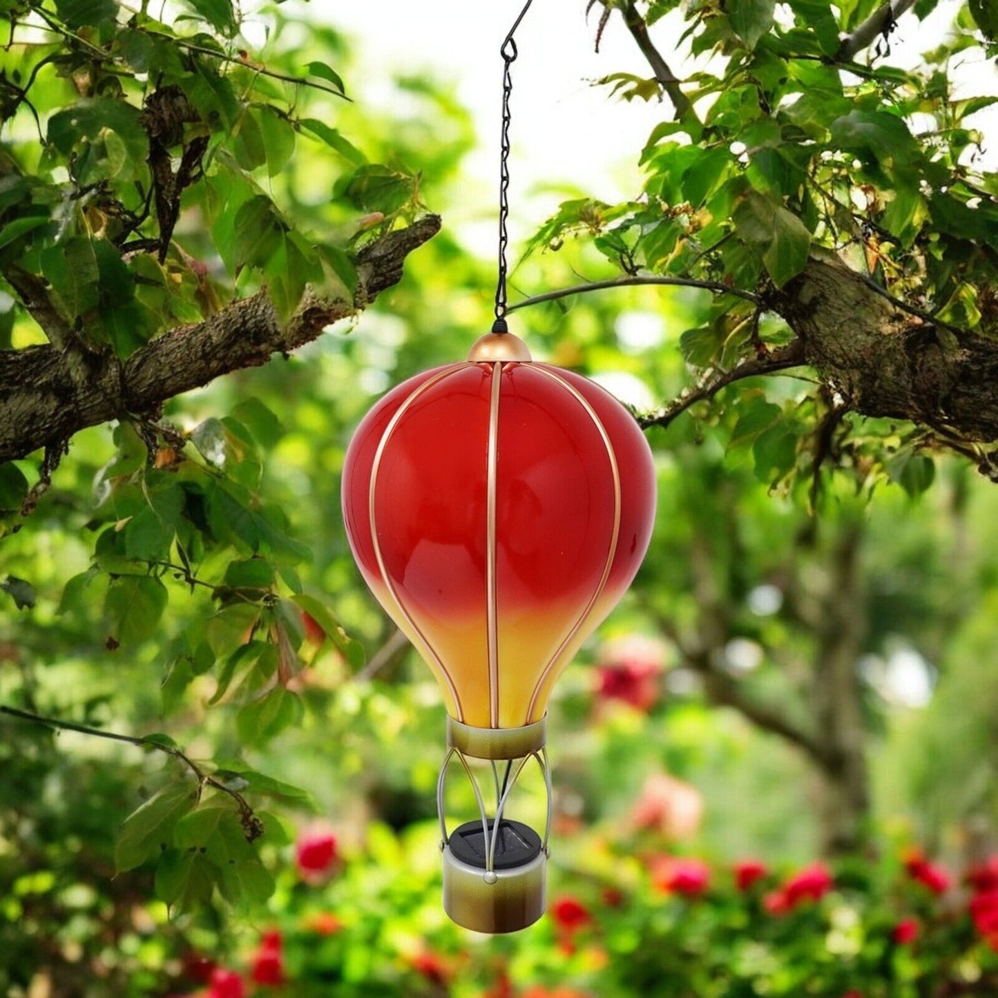 Large Flame Red Solar Hot Air Balloon – Outdoor Hanging LED Light for Garden
