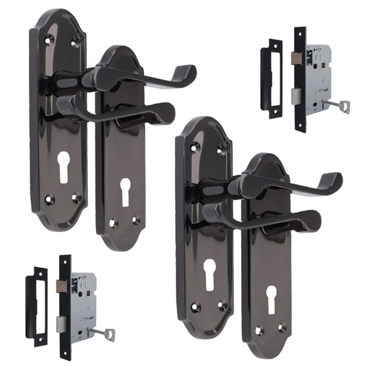 Askworth Black Nickel Internal Lock Door Handle Set + 3 Lever MORTICE SASH Lock