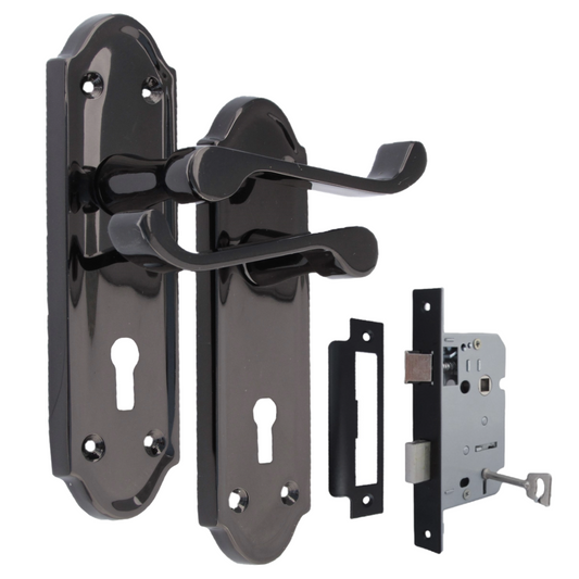 Askworth Black Nickel Internal Lock Door Handle Set + 3 Lever MORTICE SASH Lock