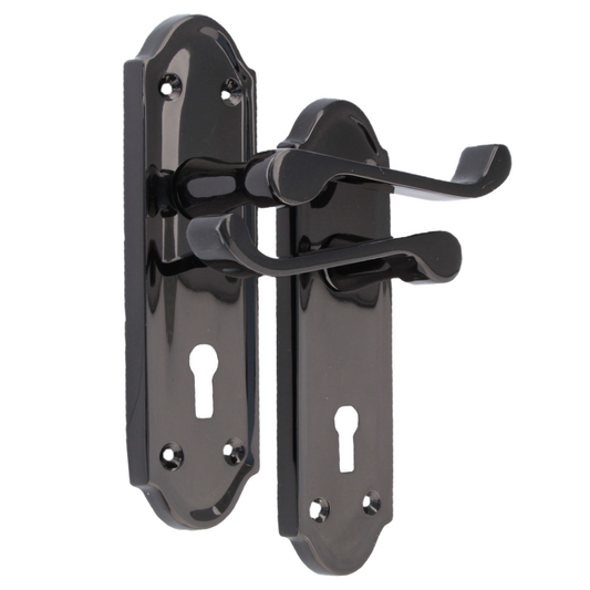 Askworth Door Handle Set – Black Nickel Internal Lock Door Handles 170mm x 48mm