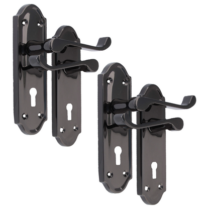 Askworth Door Handle Set – Black Nickel Internal Lock Door Handles 170mm x 48mm