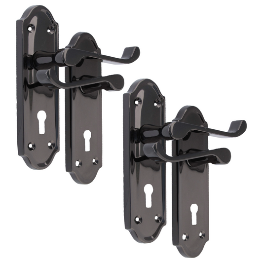 Askworth Door Handle Set – Black Nickel Internal Lock Door Handles 170mm x 48mm