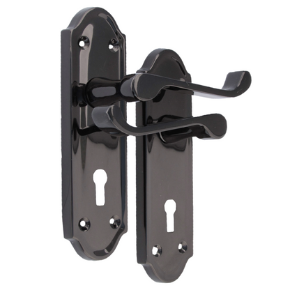 Askworth Door Handle Set – Black Nickel Internal Lock Door Handles 170mm x 48mm