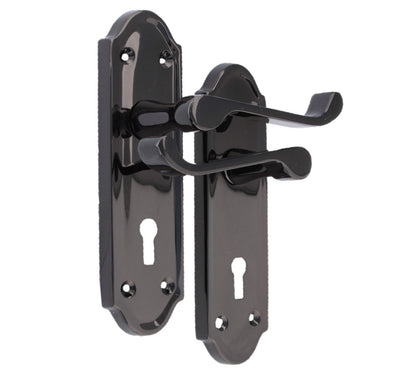 Askworth Door Handle Set – Black Nickel Internal Lock Door Handles 170mm x 48mm
