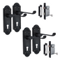 Askworth Matt Black Internal Lock Door Handles+ 3 Lever Mortice Sash Lock-170mm