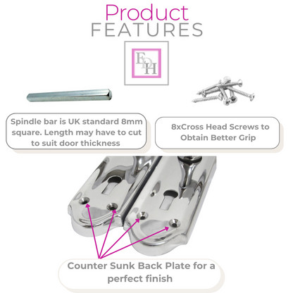 Ashford Victorian Scroll Door Handles – Polished Chrome Internal Lock Handle Set
