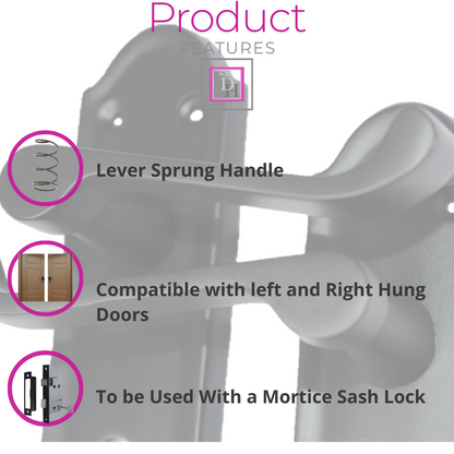 Askworth Matt Black Internal Lock Door Handles+ 3 Lever Mortice Sash Lock-170mm