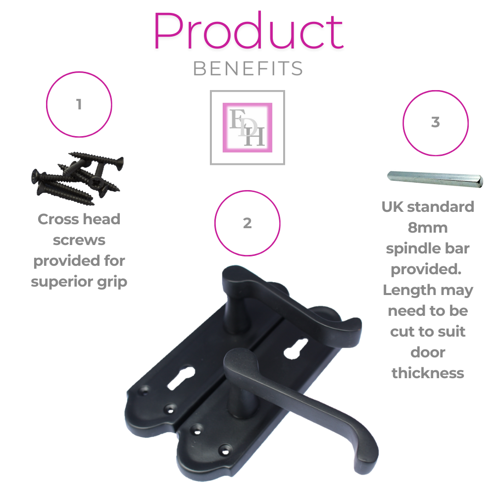 Askworth Matt Black Internal Lock Door Handles+ 3 Lever Mortice Sash Lock-170mm