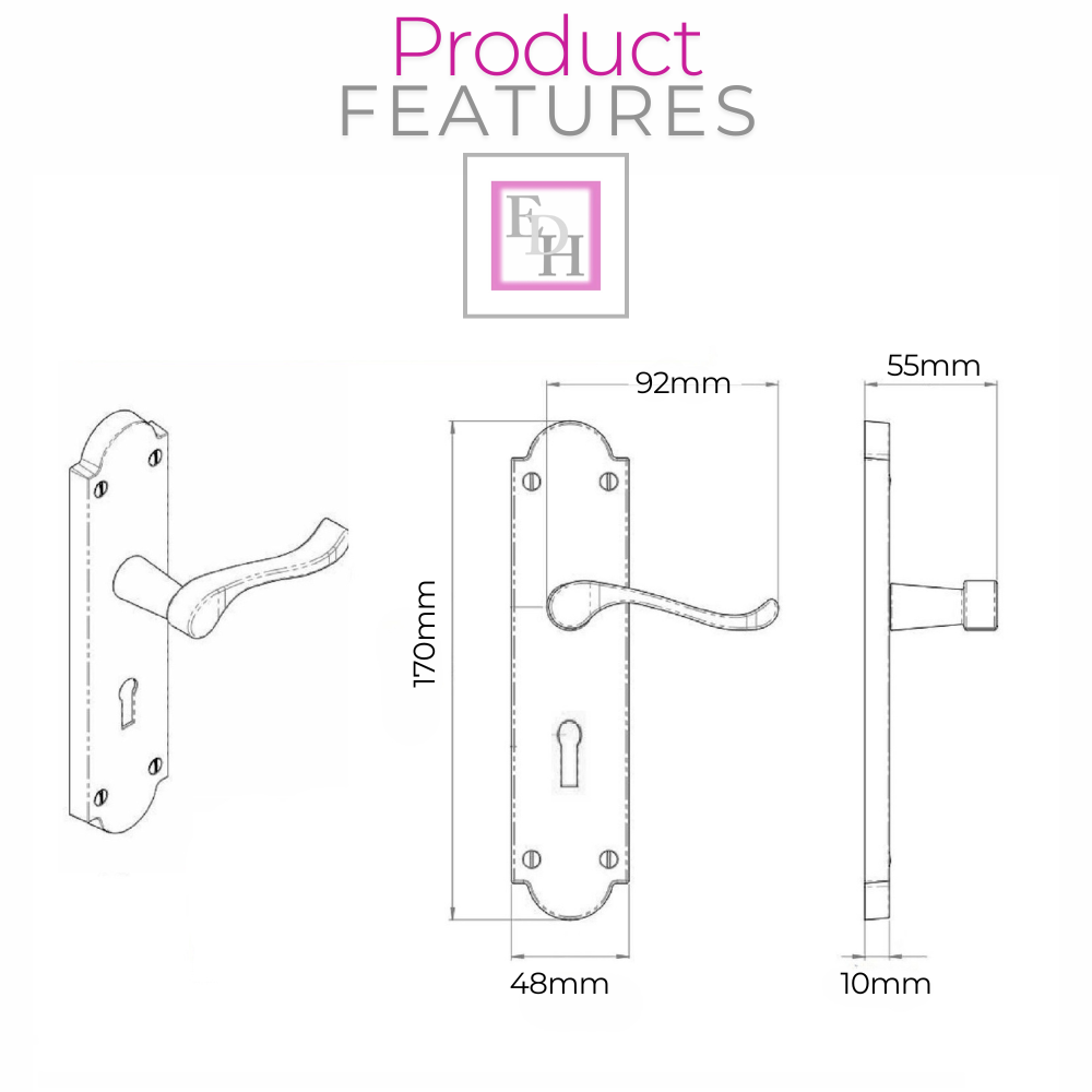 Askworth Matt Black Internal Lock Door Handles+ 3 Lever Mortice Sash Lock-170mm