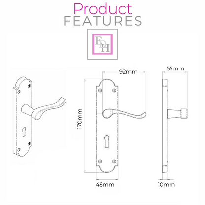 Askworth Matt Black Internal Lock Door Handles+ 3 Lever Mortice Sash Lock-170mm