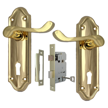 Askworth Brass Plate Internal Lock Door Handles+ 3 Lever Mortice Sash Lock-170mm
