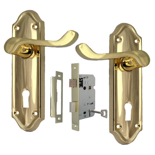 Askworth Brass Plate Internal Lock Door Handles+ 3 Lever Mortice Sash Lock-170mm