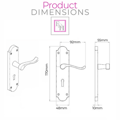 Polished Chrome Lock Door Handles Ashford Ashworth Victorian Scroll Door 170mm