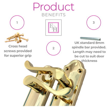 Askworth Brass Plate Internal Lock Door Handles+ 3 Lever Mortice Sash Lock-170mm