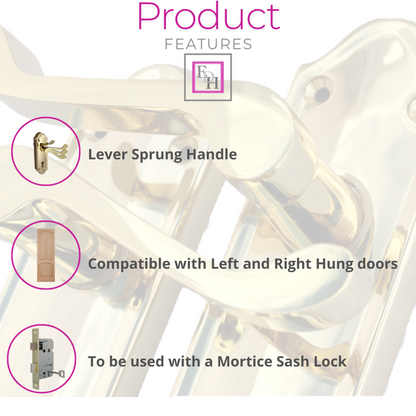 Askworth Brass Plate Internal Lock Door Handles+ 3 Lever Mortice Sash Lock-170mm