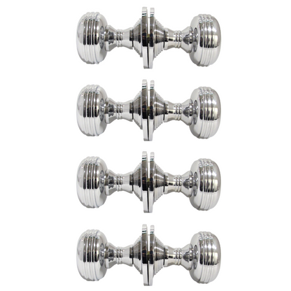 Chrome Polished Round Door Knob Set – Heavy Reeded Style Sprung Handles 4 Pairs