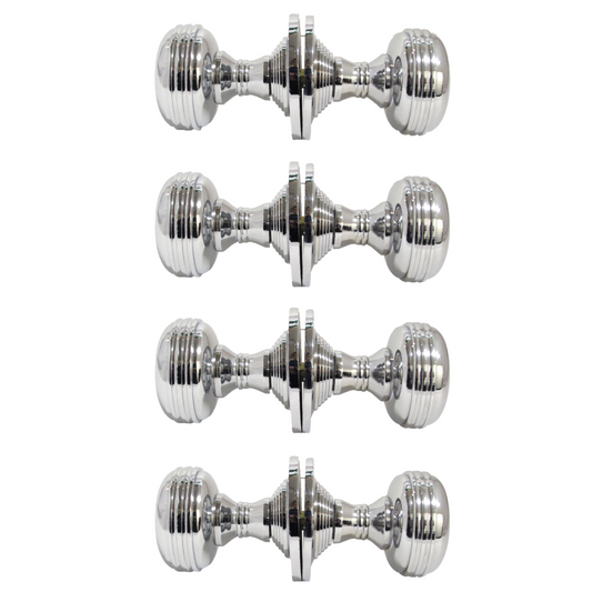 Chrome Polished Round Door Knob Set – Heavy Reeded Style Sprung Handles 4 Pairs