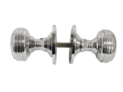 Chrome Polished Round Door Knob Set – Heavy Reeded Style Sprung Handles 4 Pairs