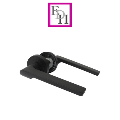 Modern Matt Black Door Handles Internal - Uno-2 Lever Latch On Rose