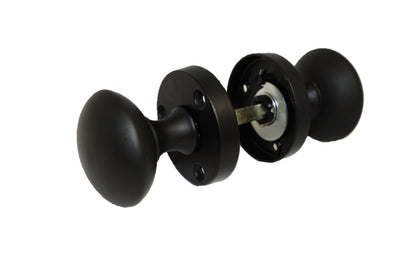 Matt Black Round Door Knob Set Including Tubular Latch - Modern Victorian Style1