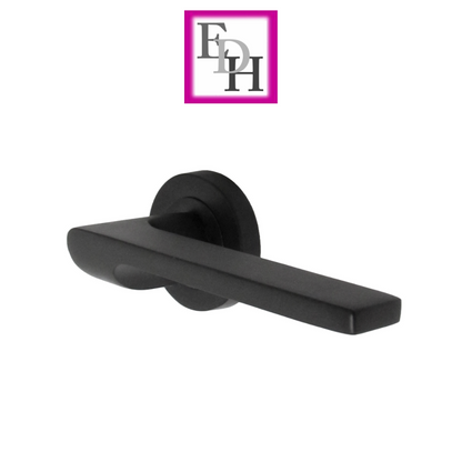 Modern Matt Black Door Handles Internal - Uno-2 Lever Latch On Rose