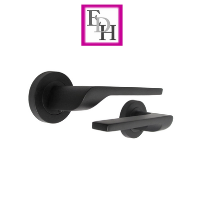 Modern Matt Black Door Handles Internal - Uno-2 Lever Latch On Rose