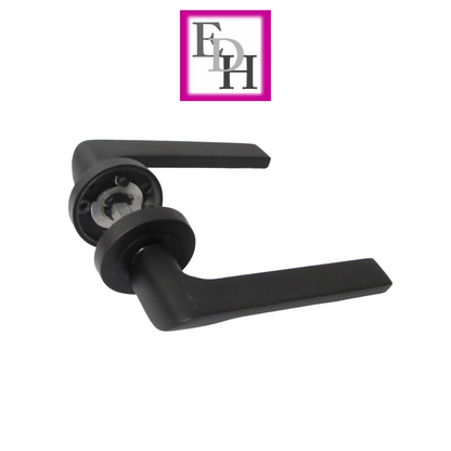 Modern Matt Black Door Handles Internal - Uno-2 Lever Latch On Rose