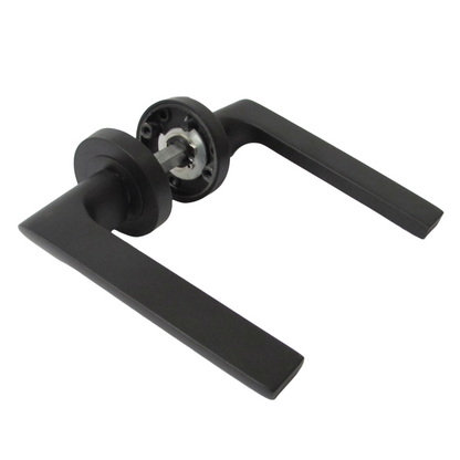 Modern Matt Black Door Handles Internal - Uno-2 Lever Latch On Rose