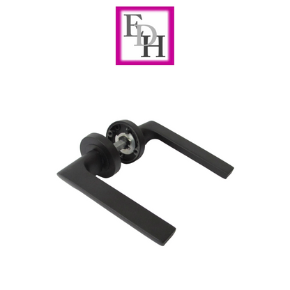 Modern Matt Black Door Handles Internal - Uno-2 Lever Latch On Rose