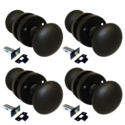Matt Black Round Door Knob Set Including Tubular Latch - Modern Victorian Style4