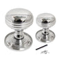 Chrome Polished Round Door Knob Set – Heavy Reeded Style Sprung Handles 1 Pair