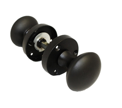 Matt Black Round Door Knob Set Including Tubular Latch - Modern Victorian Style