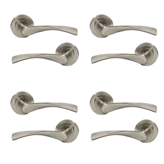 Satin Nickel Twist Door Internal Handle Set  Lever on Rose 4 Pairs