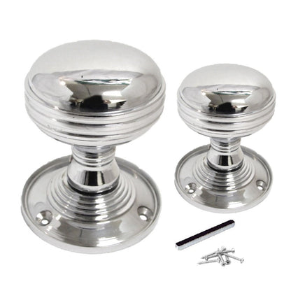 Polished Chrome Reeded Door Knobs + Latch Set Sprung Handles 1 Pair