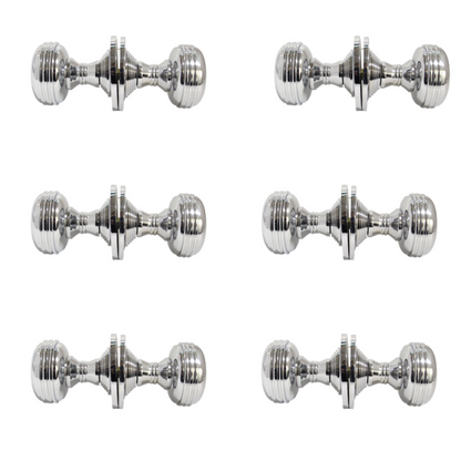 Chrome Polished Round Door Knob Set – Heavy Reeded Style Sprung Handles 6 Pairs