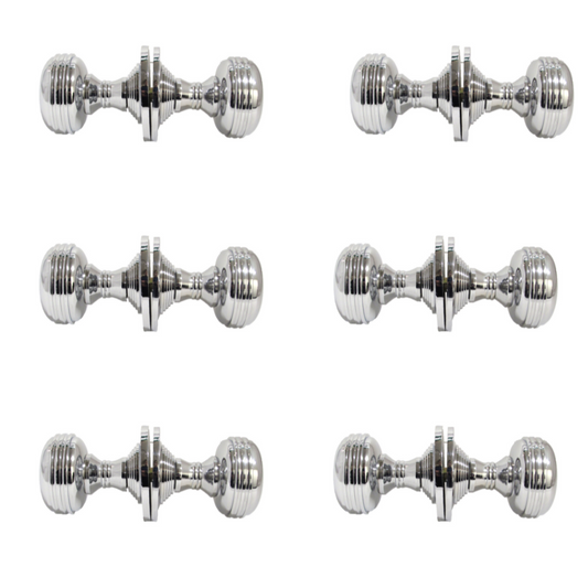 Chrome Polished Round Door Knob Set – Heavy Reeded Style Sprung Handles 6 Pairs