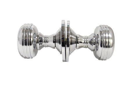 Chrome Polished Round Door Knob Set – Heavy Reeded Style Sprung Handles 6 Pairs