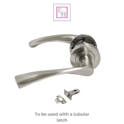 4 Pairs Satin Nickel Twist Door Handles + Latches Set Internal Lever on Rose