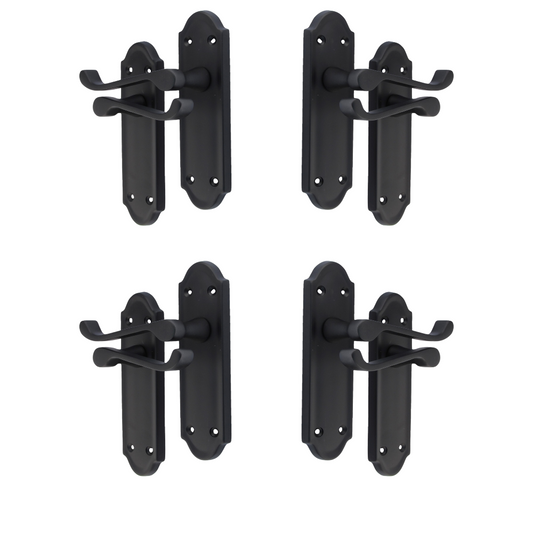 Matt Black Internal Door Handles Ashford Style Lever Latch Handles, 6 Pairs