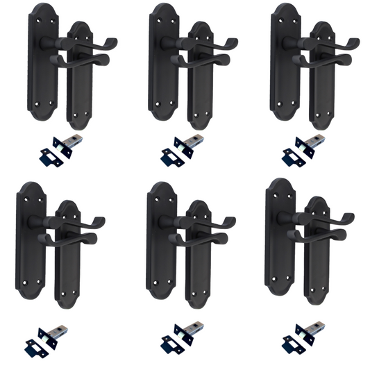 Matt Black Internal Door Handles Ashford Style Lever Latch Handles and Latch