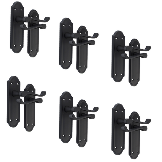 Matt Black Internal Door Handles Ashford Style Lever Latch Handles, 6 Pairs