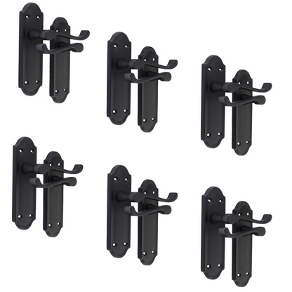 Matt Black Internal Door Handles Ashford Style Lever Latch Handles, 6 Pairs