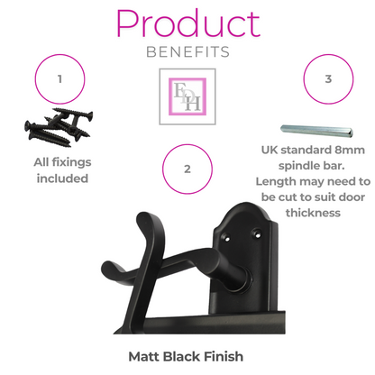Matt Black Internal Door Handles Ashford Style Lever Latch Handles, 6 Pairs