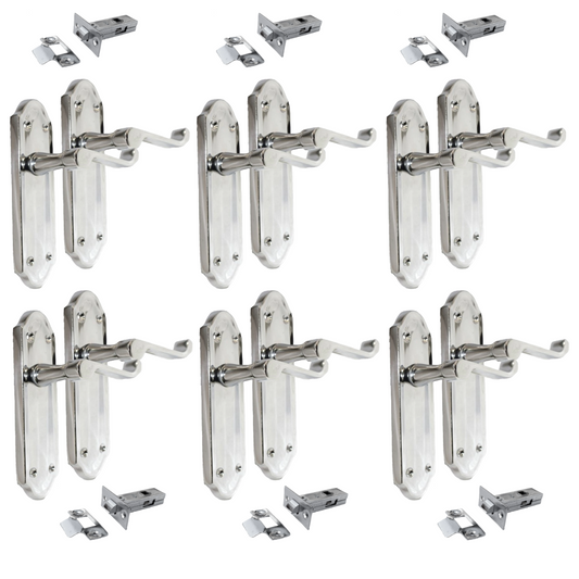 Chrome Plated Internal Door Handles Ashford Style Lever Latch + Tubular Latch