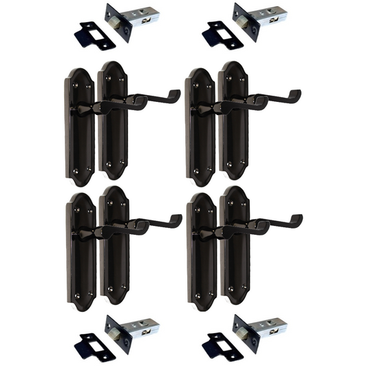 Black Nickel Internal Door Handles Ashford Style Lever Latch + Tubular Latch Set