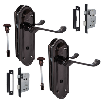Black Nickel Door Handles - Askworth Internal Door Handles with Bathroom Sash Lock
