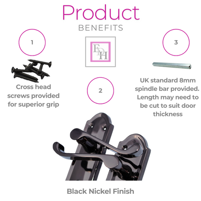 Black Nickel Door Handles - Askworth Internal Door Handles with Bathroom Sash Lock