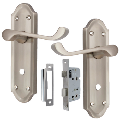 Satin Nickel Door Handles - Askworth Internal Door Handles with Bathroom Sash