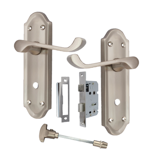 Satin Nickel Door Handles - Askworth Internal Door Handles with Bathroom Sash